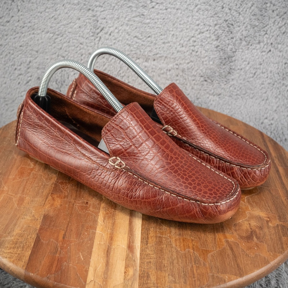 Cole Haan Brown Croc-Embossed Leather Driving Loafers